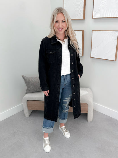 Kylen Long Jean Jacket in Black