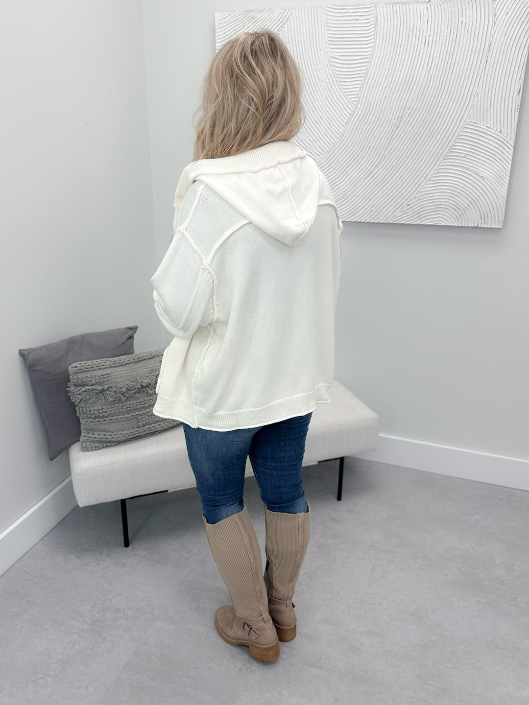 Knit Fullzip Hoodie in Ivory by Pol