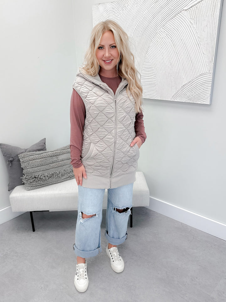Marley Quilted Vest in Taupe