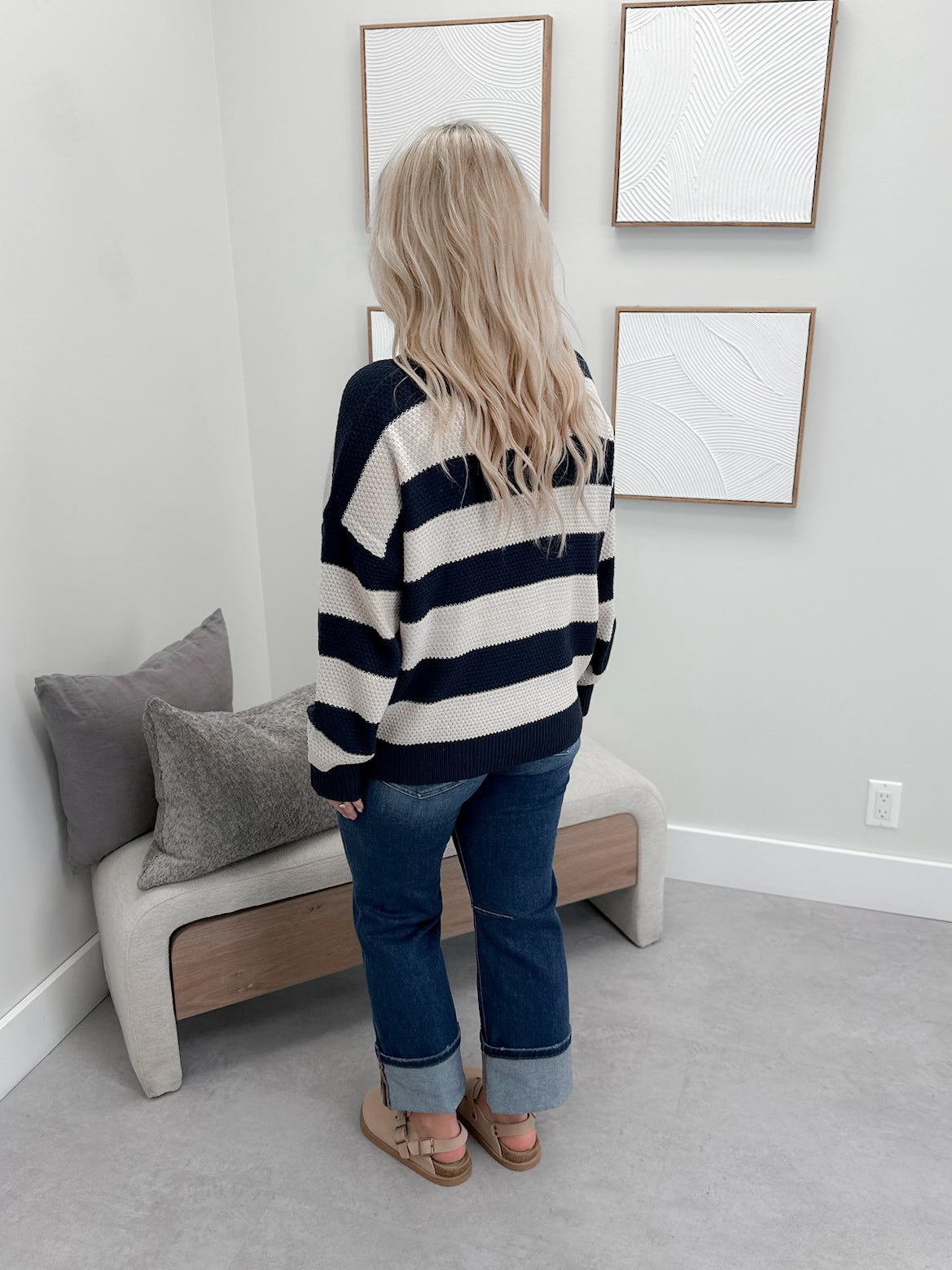 Kira Striped Sweater in Navy