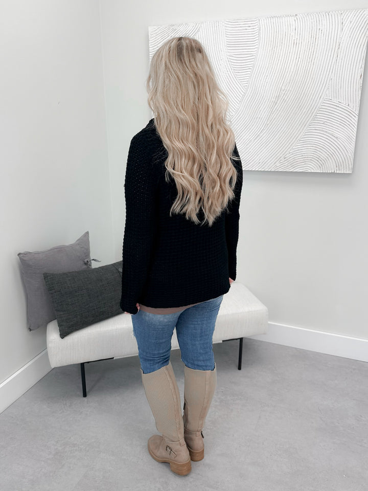 Bree Button Sweater in Black