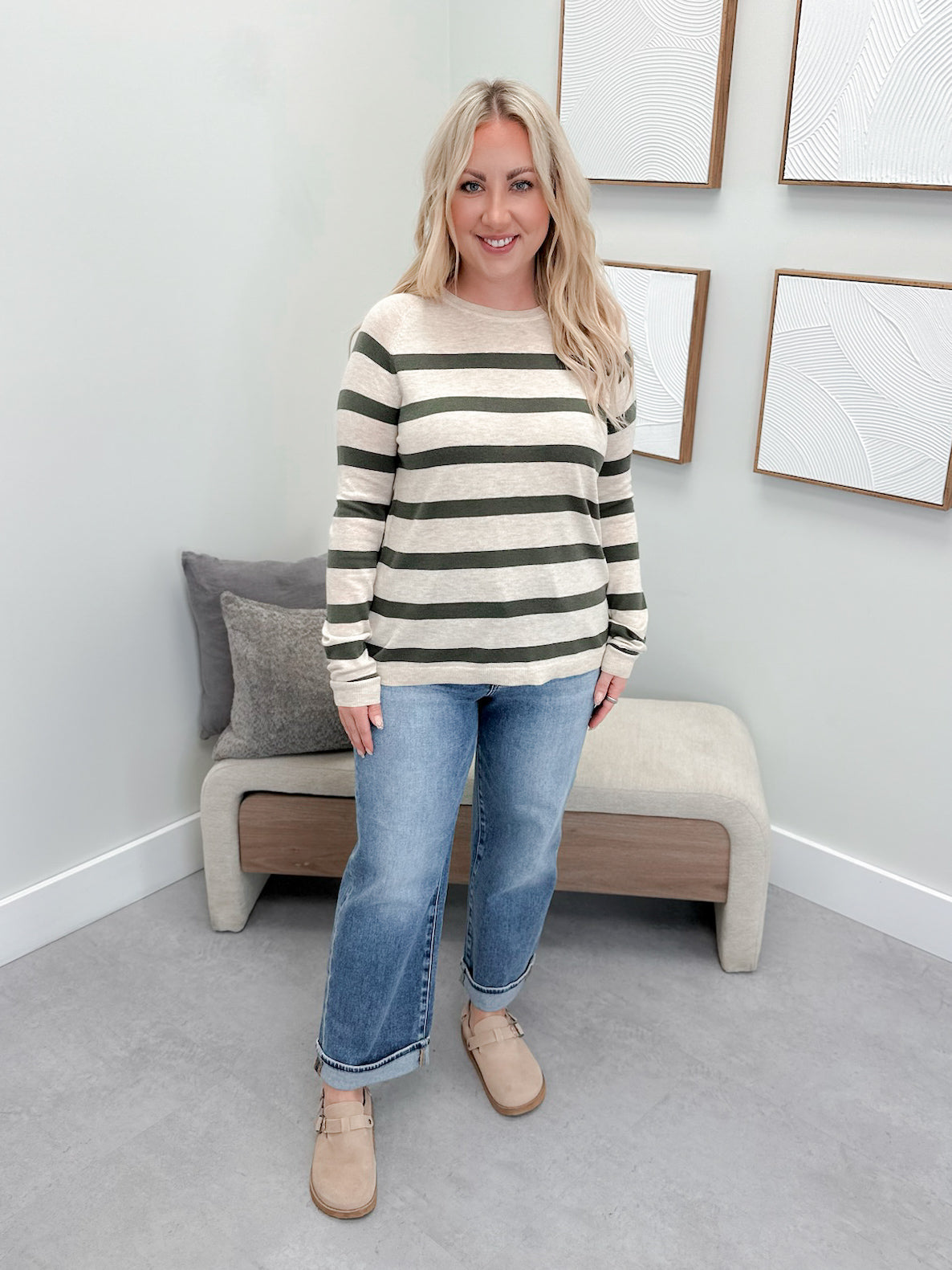Jasper Sweater in Striped Olive