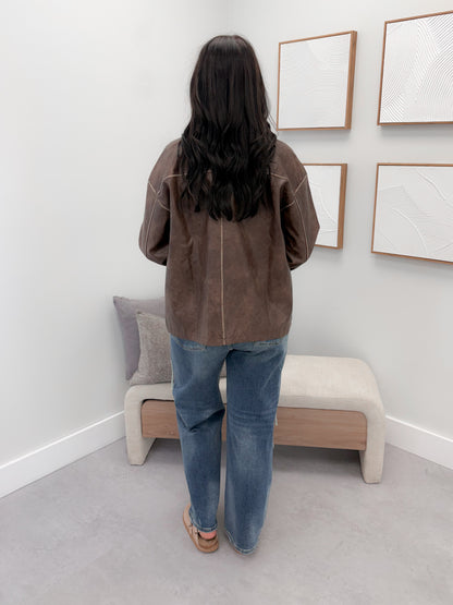 Roddy Vegan Leather Jacket in Brown