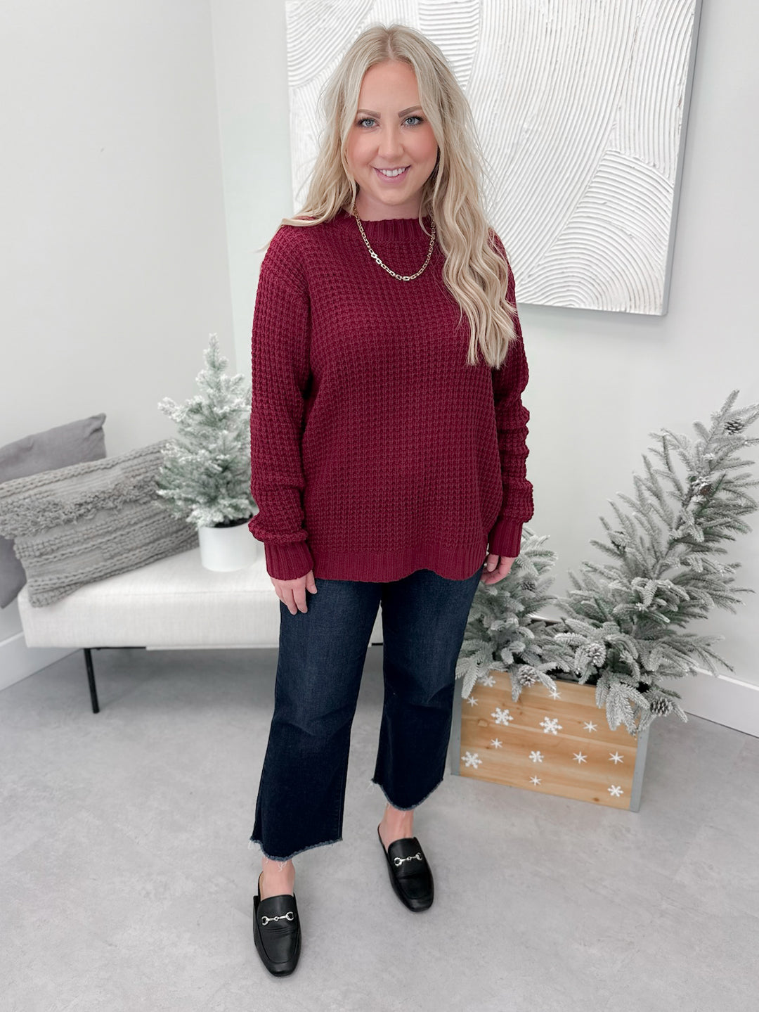 Anna Chunky Knit Sweater in Cabernet