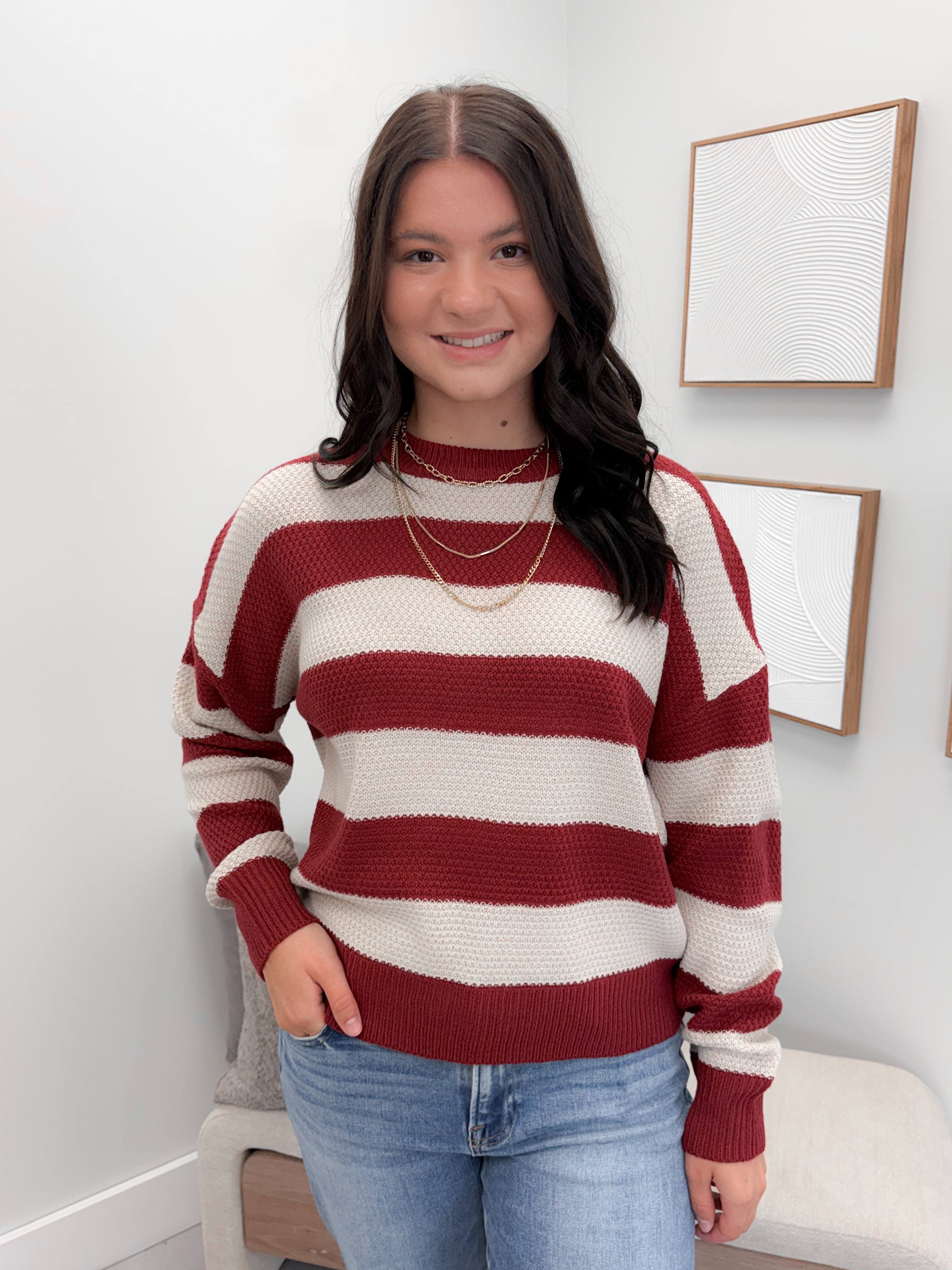 Kira Striped Sweater in Cabernet