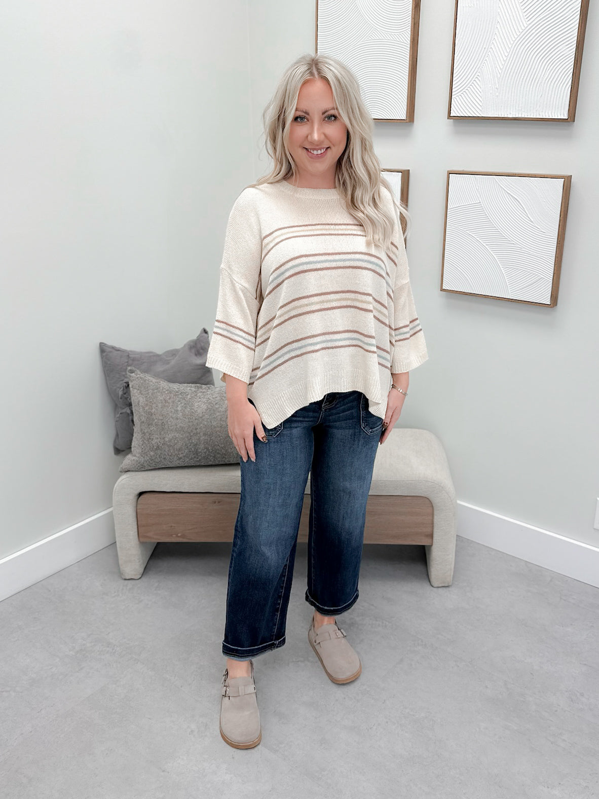 Ariella Striped Sweater in Vanilla