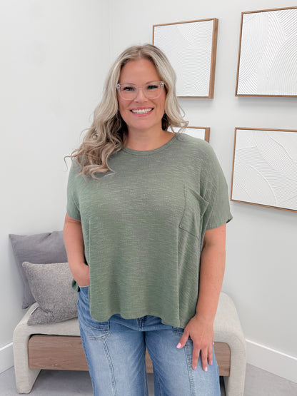 Aniston Slub Knit Tee in Olive