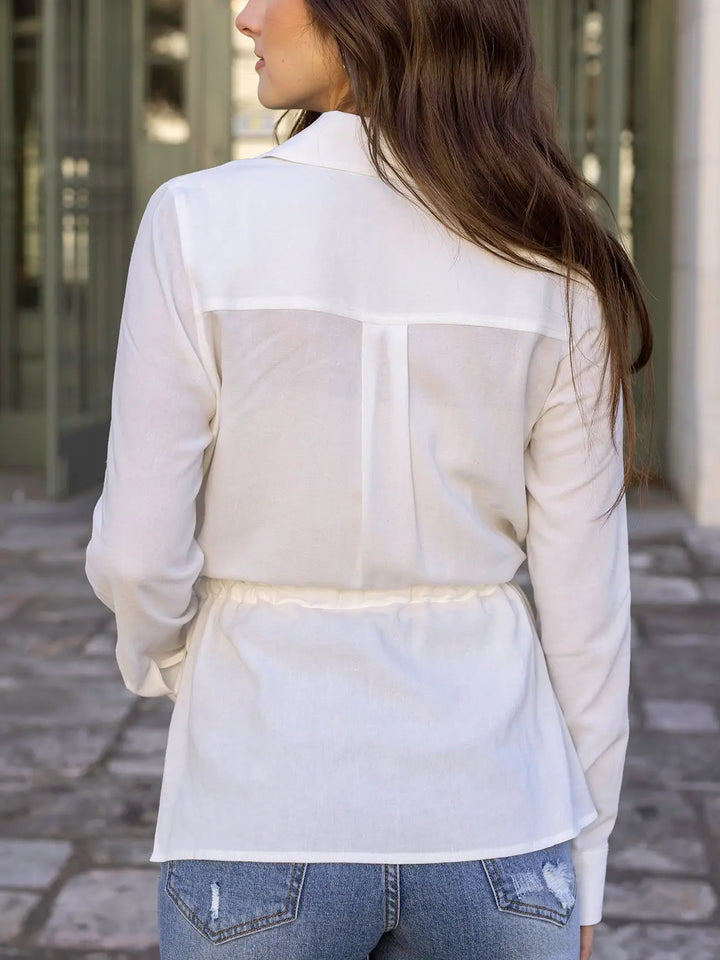 Linen Button Up Day Shirt in Soft White by Grace & Lace