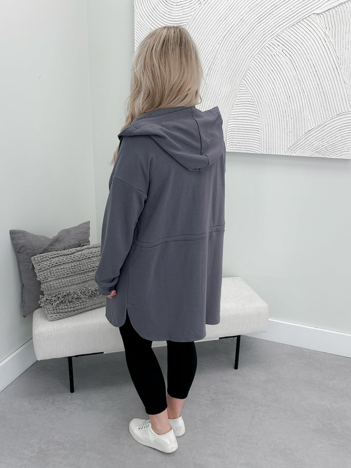 Navi Full Zip Hooded Cardigan in Grey