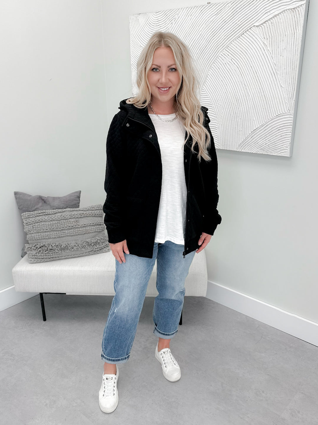 Kyla Zipper Snap Jacket in Black