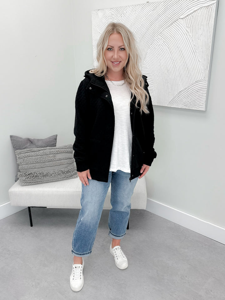 Kyla Zipper Snap Jacket in Black