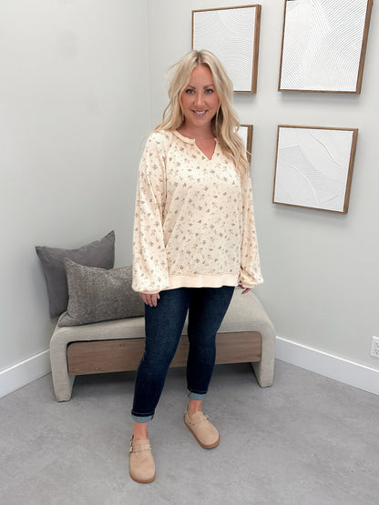 Izzy Floral Waffle Long Sleeve in Oat
