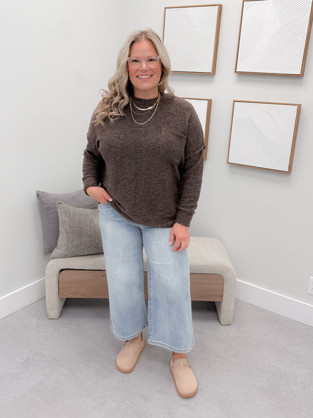 Denton Brushed Pullover in Brown