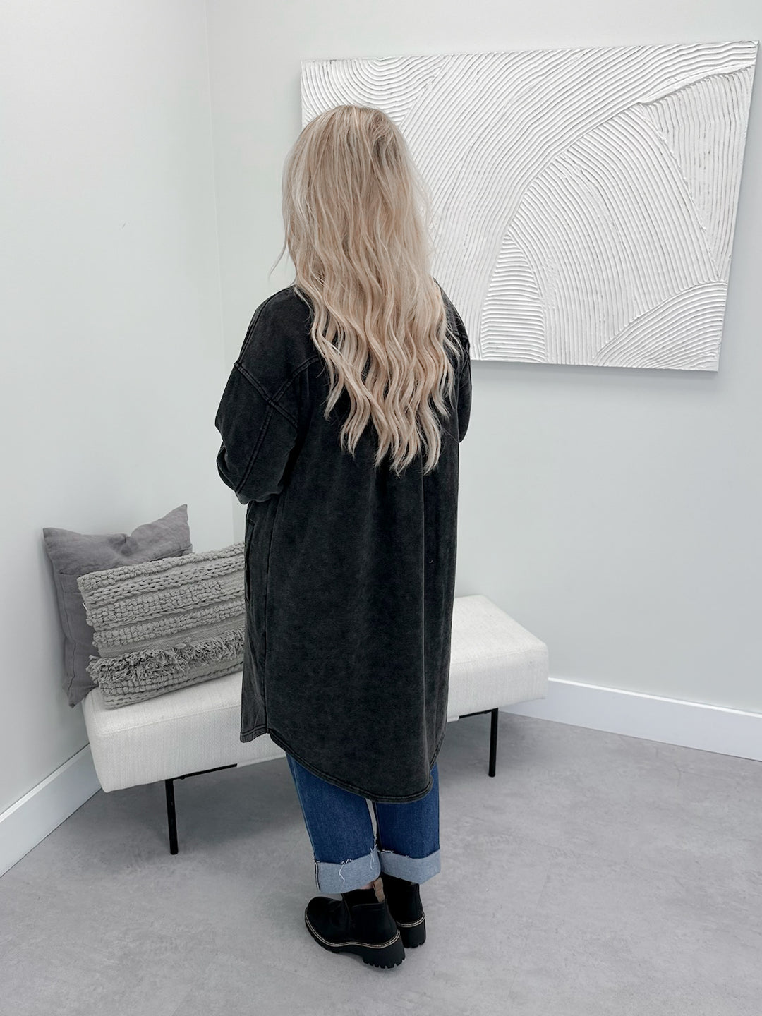 Oz Long Shacket in Washed Black