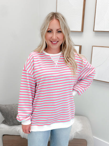 Kylie Striped Pullover in Pink/Blue