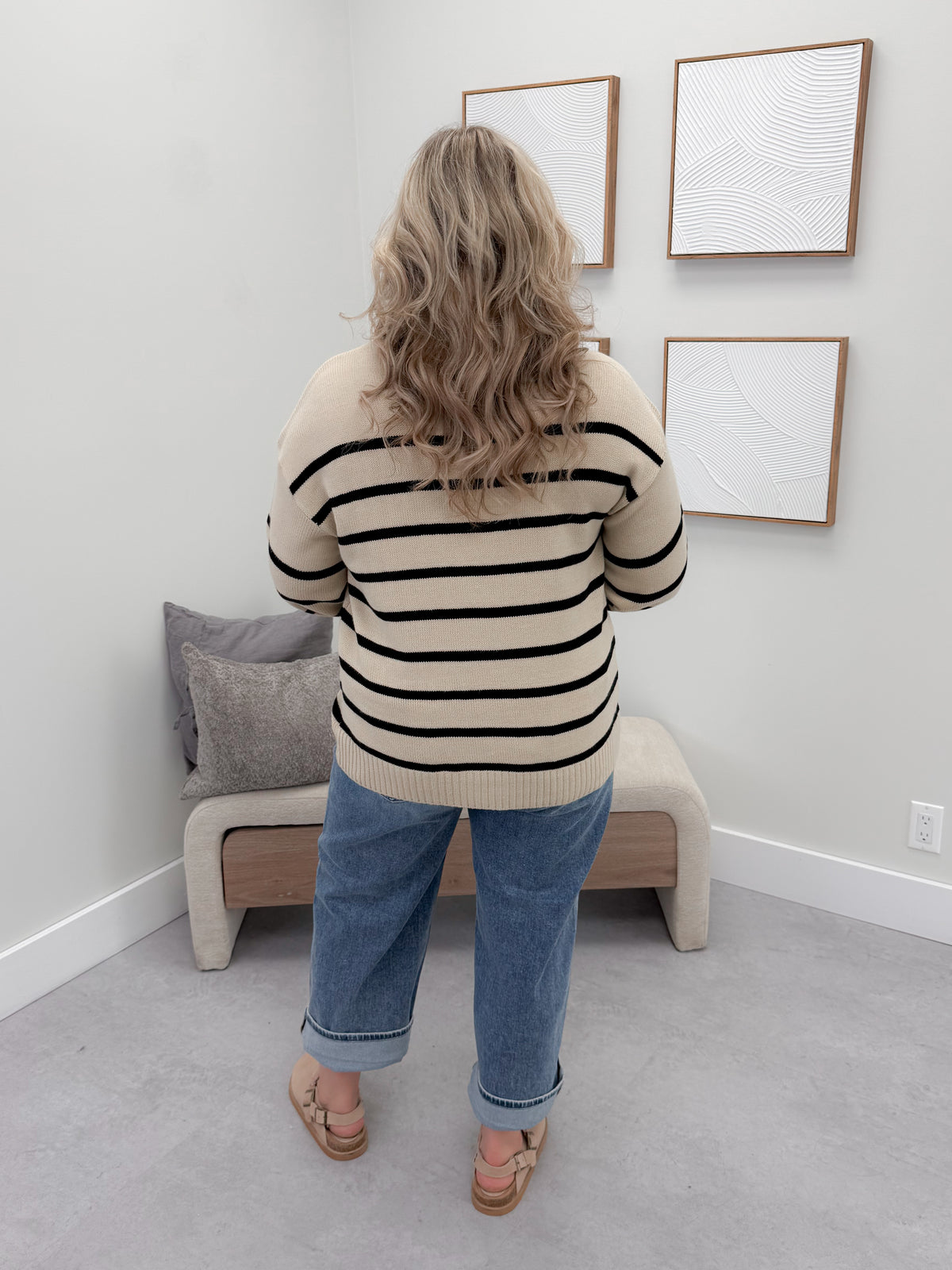 Mirren Striped Sweater in Khaki (Curvy Only)