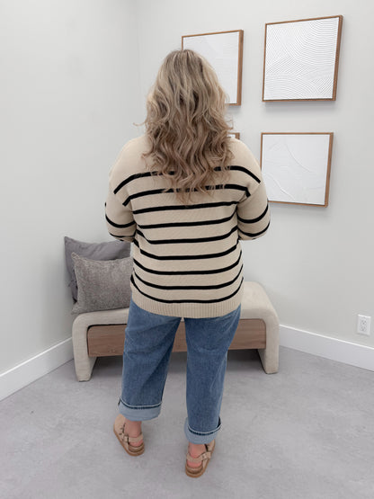 Mirren Striped Sweater in Khaki (Curvy Only)