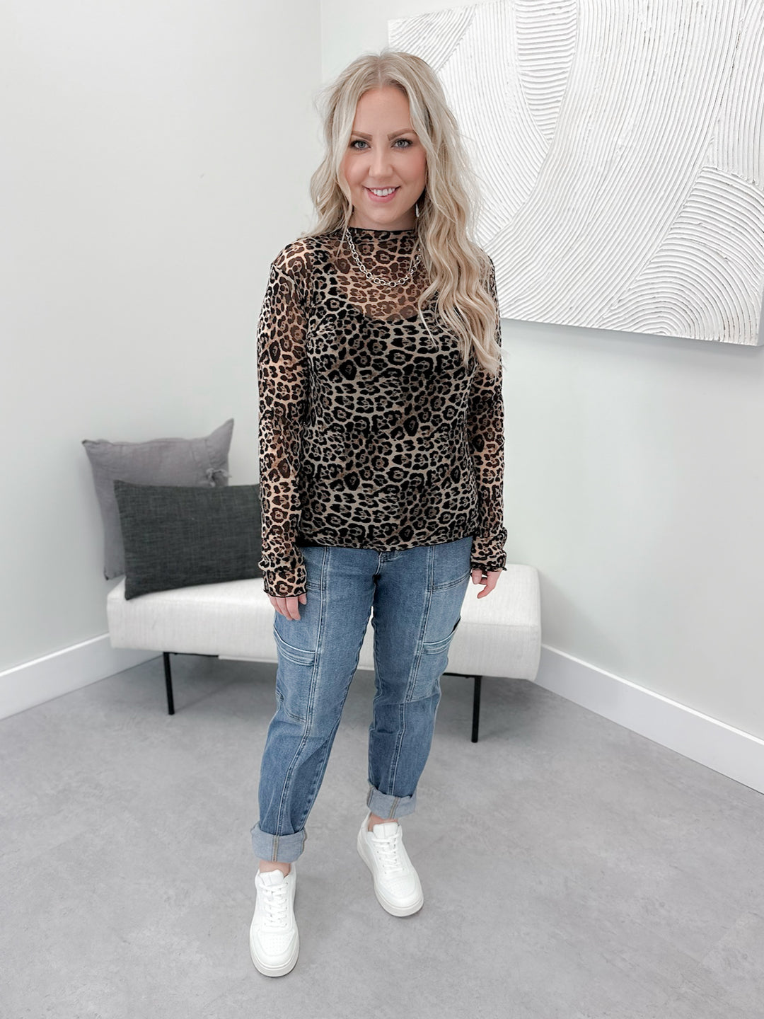 Sylvie Sheer Top in Leopard