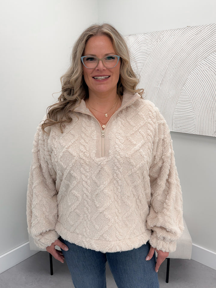 Teddy 1/2 Zip Pullover in Ecru