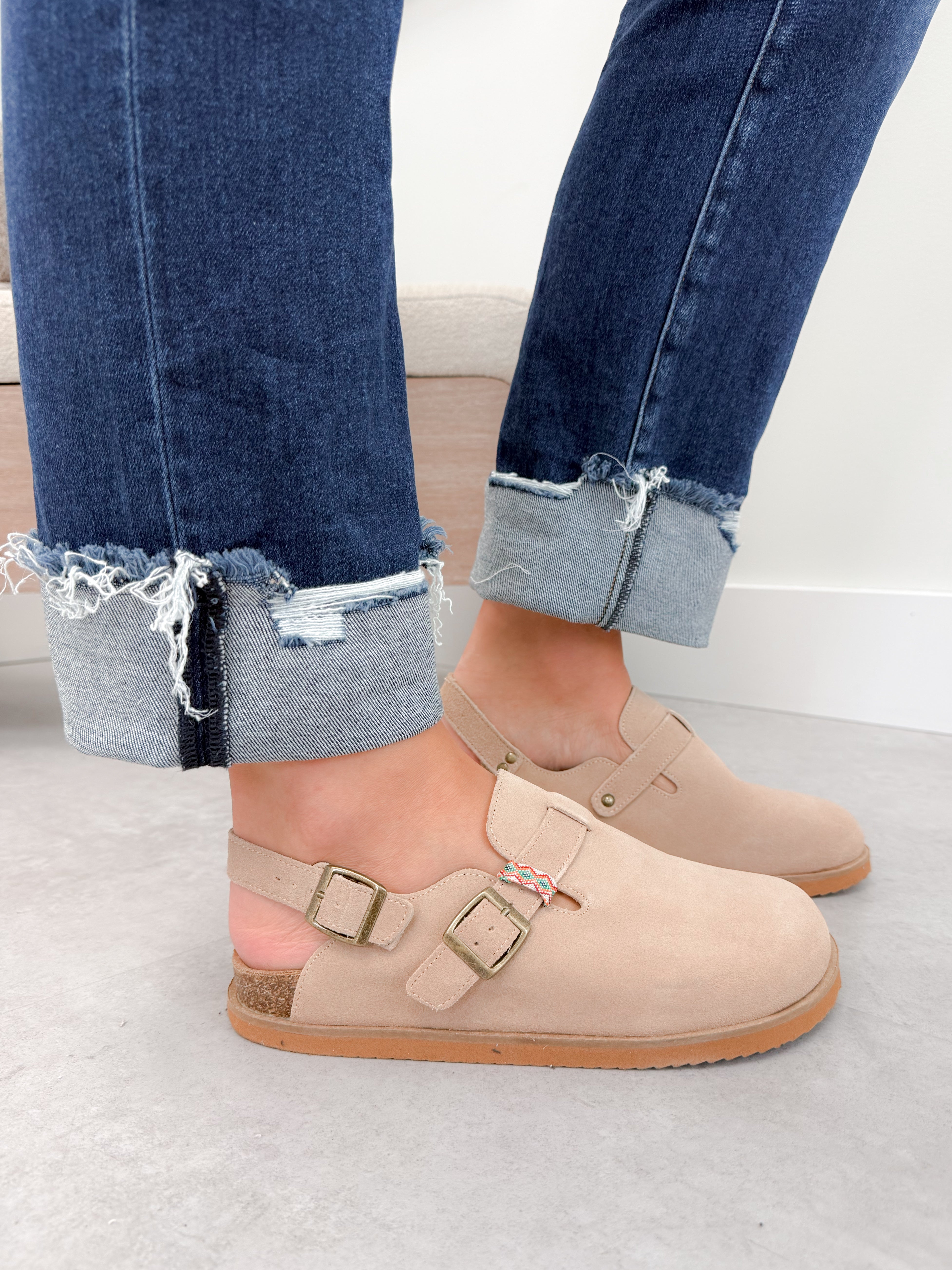Estelle Suede Slingback Clogs in Beige