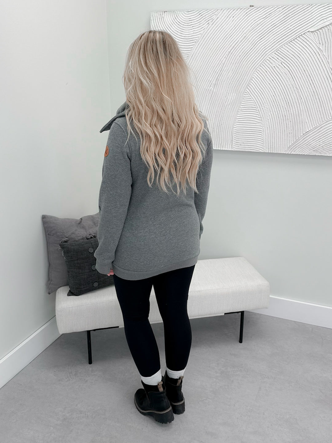 Quinn Zip Up Cowl in Charcoal