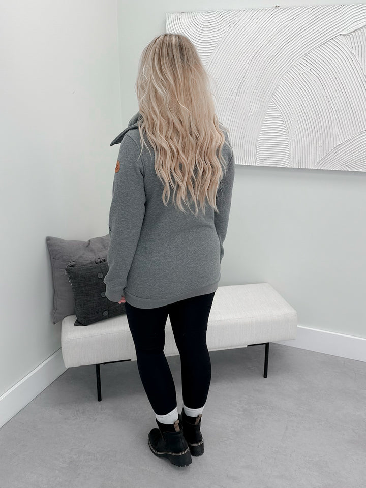 Quinn Zip Up Cowl in Charcoal