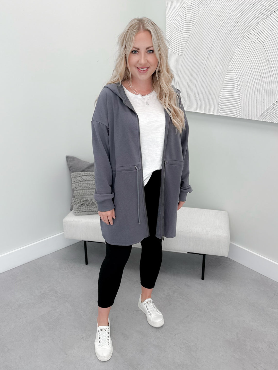 Navi Full Zip Hooded Cardigan in Grey
