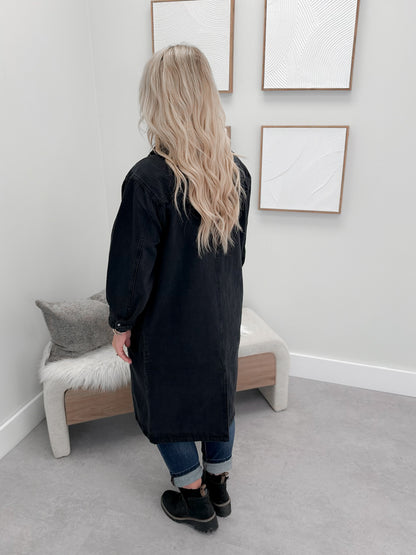 Kylen Long Jean Jacket in Black