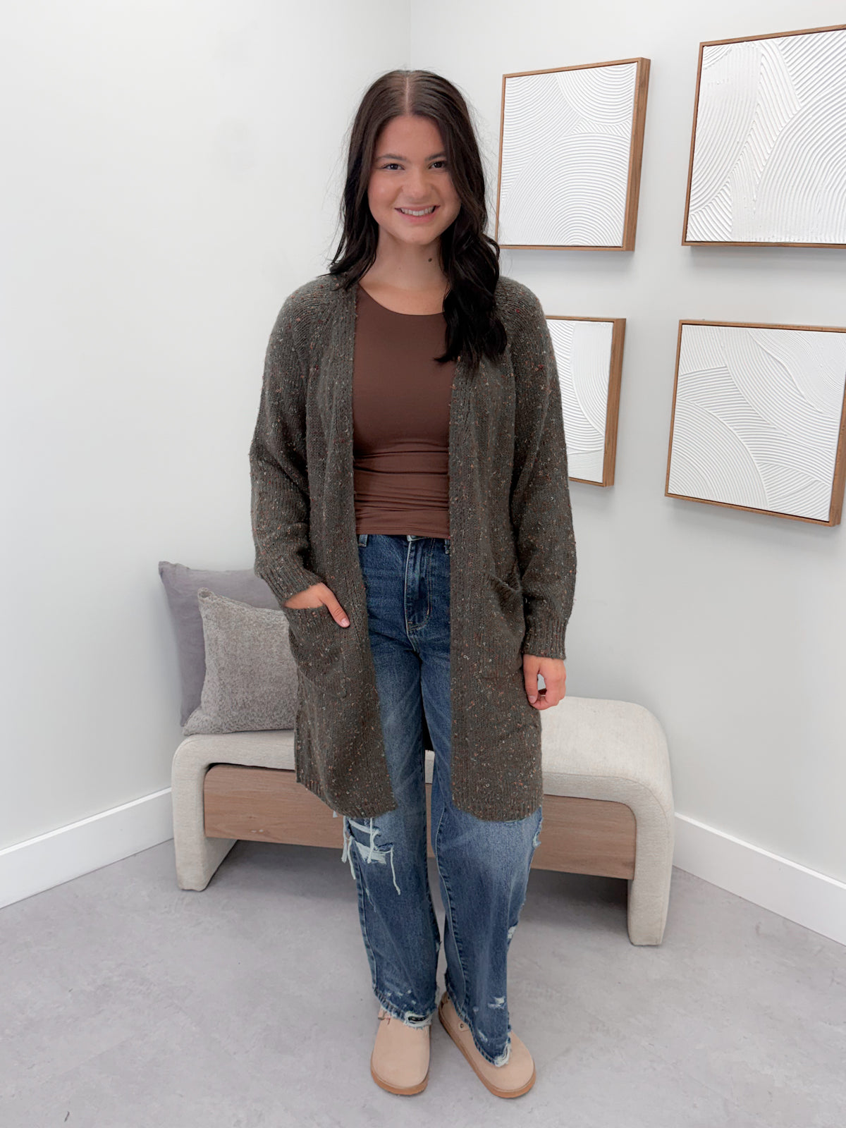 Speckled Cardigan in Olive
