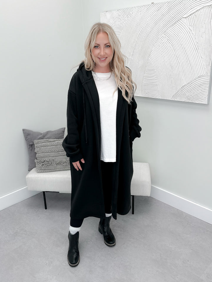 Haylie Hooded Maxi Cardigan in Black