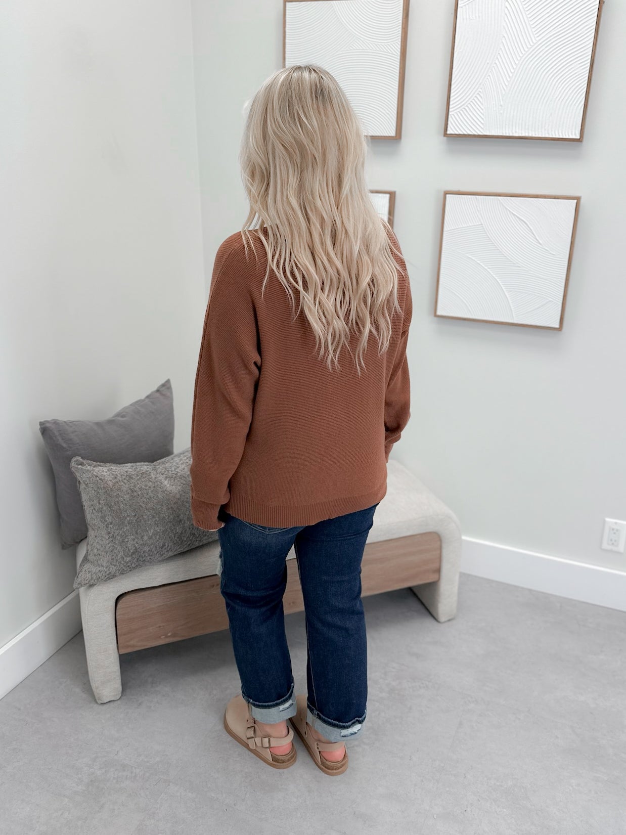 Autumn Ease Waffle Sweater in Caramel
