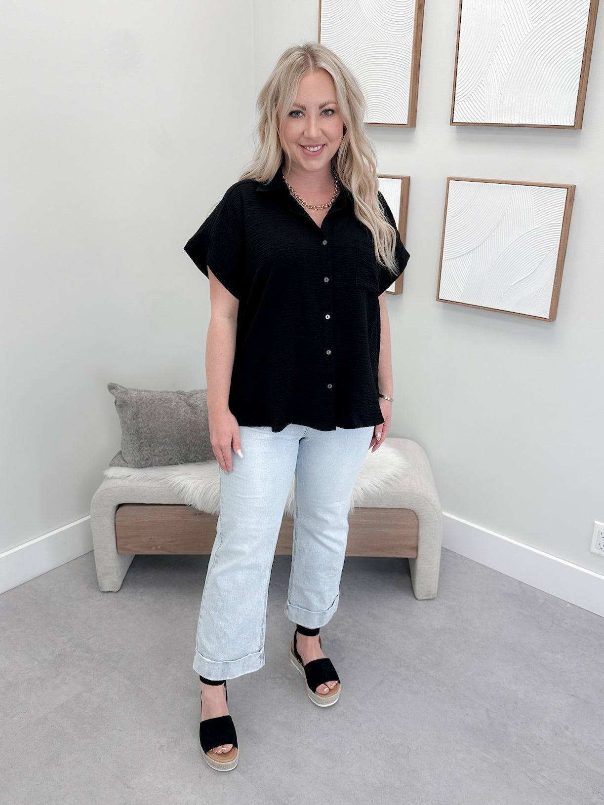 Sparrow Button Up Top in Black