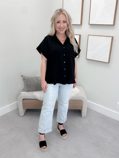 Sparrow Button Up Top in Black