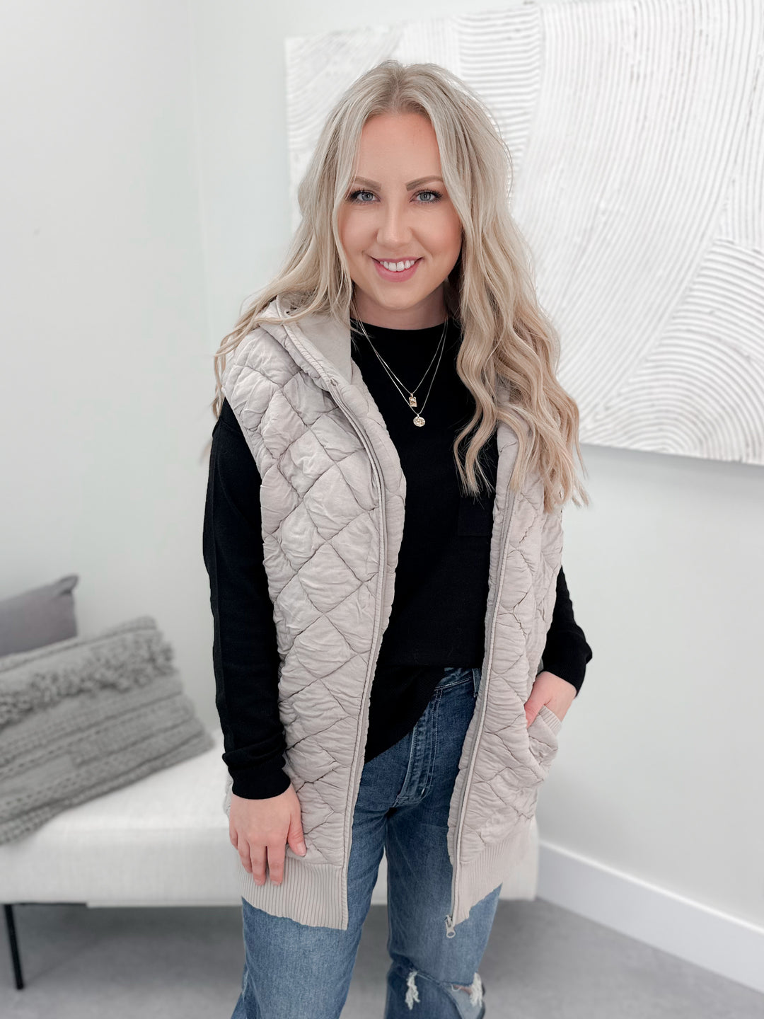 Nickie Quilted Vest in Taupe