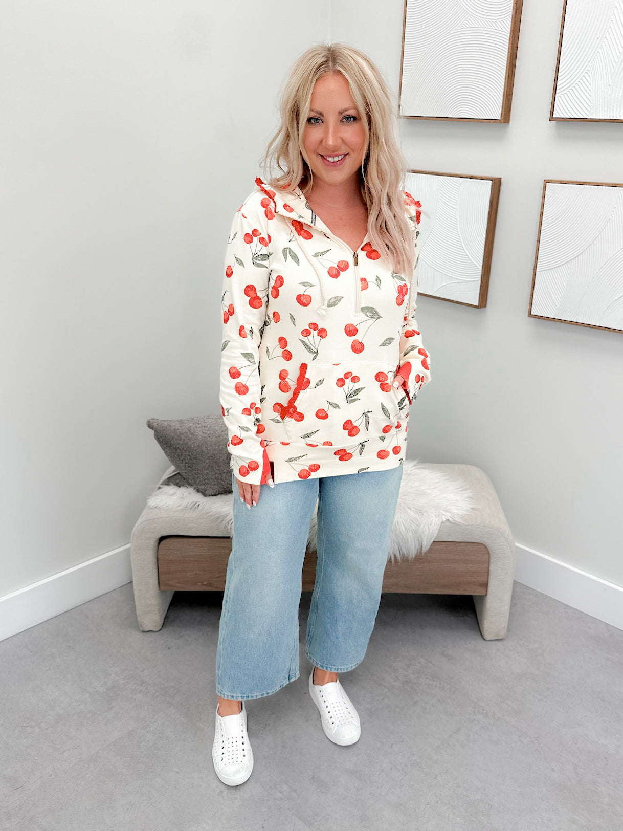 Halfzip Sweatshirt in Cherry On Top by Ampersand Avenue