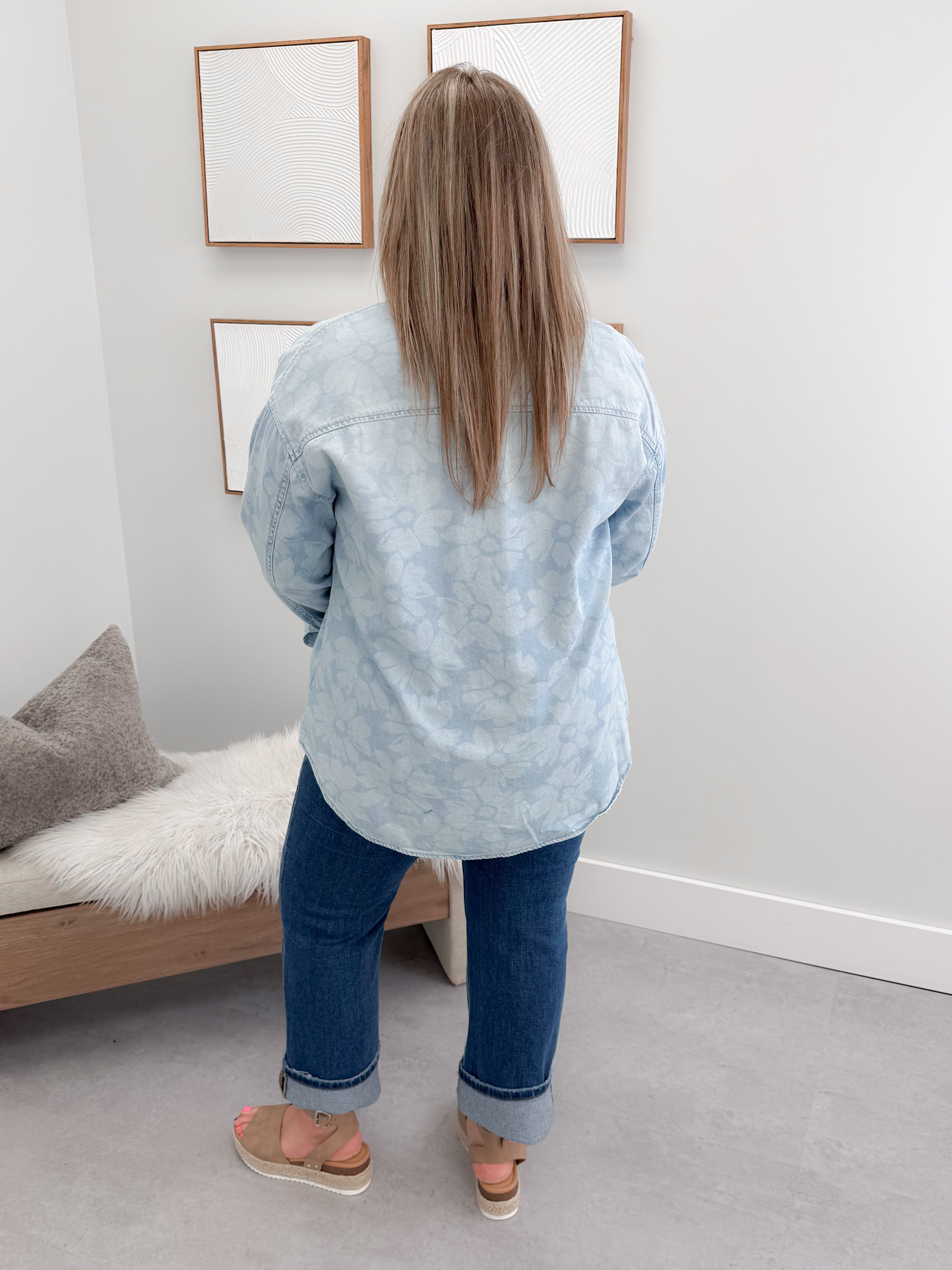 Flora Shacket in Light Wash by Risen