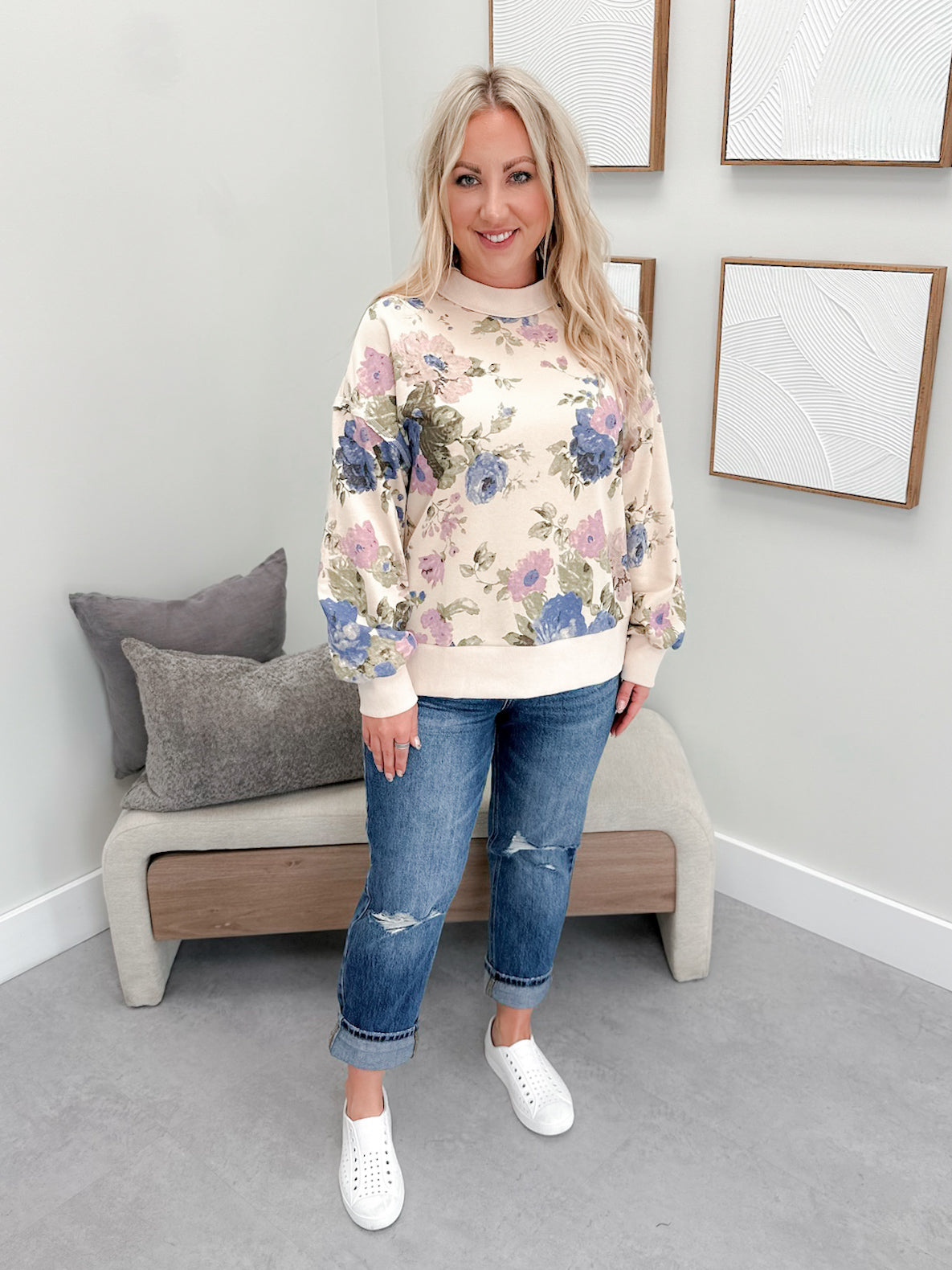 Merri Floral Pullover in Cream