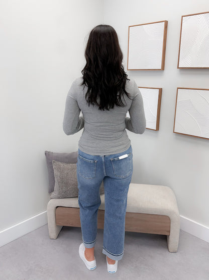 Larina Ribbed Long Sleeve in Grey