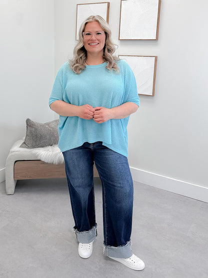 Sante Waffle Top in Aqua