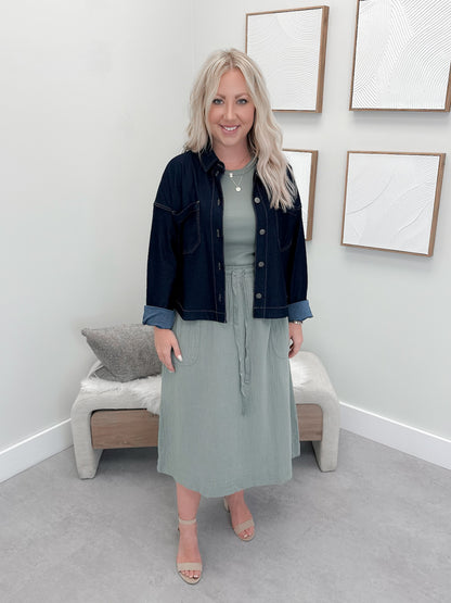 Kenna Shacket in Dark Wash