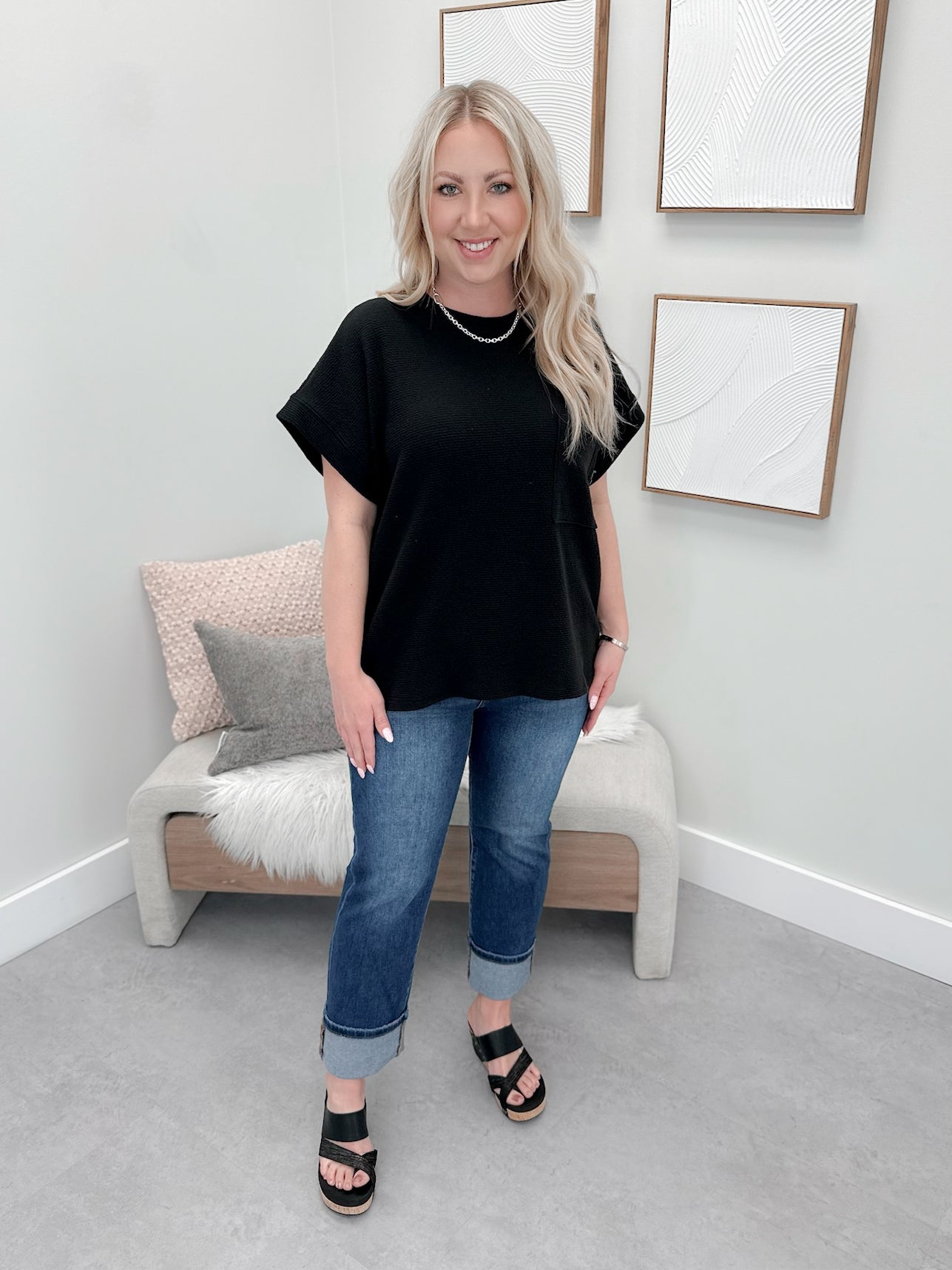 Jeanne Texture Tee in Black