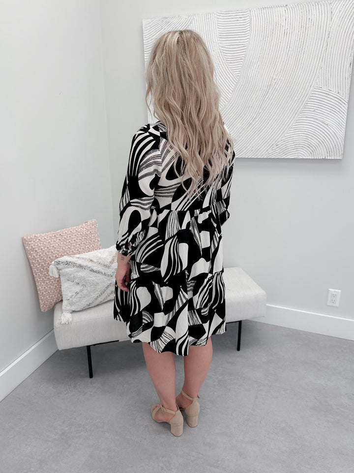 Linden Printed Dress in Black and Cream