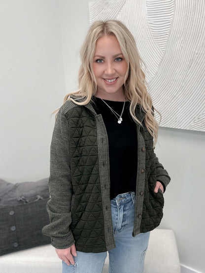 Kane Quilted Shacket in Forest