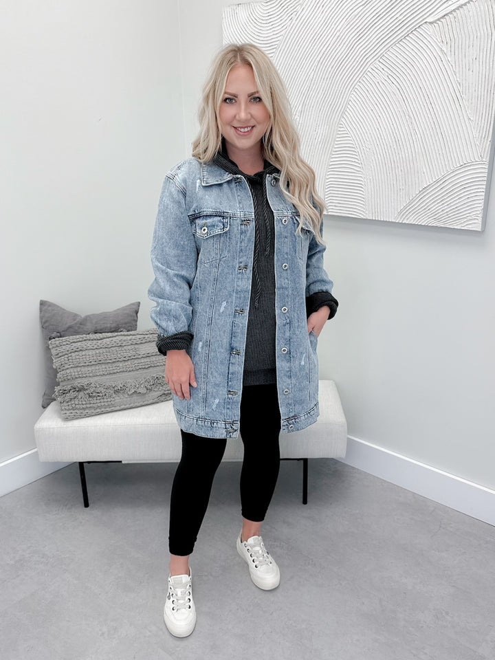 Luca Long Jean Jacket in Light Wash