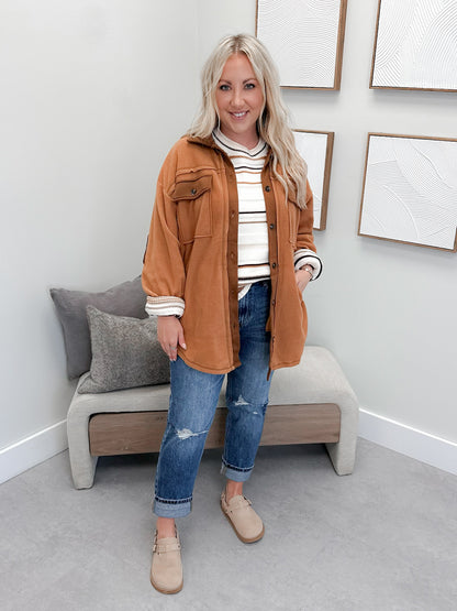 Skyler Fleece Shacket in Camel