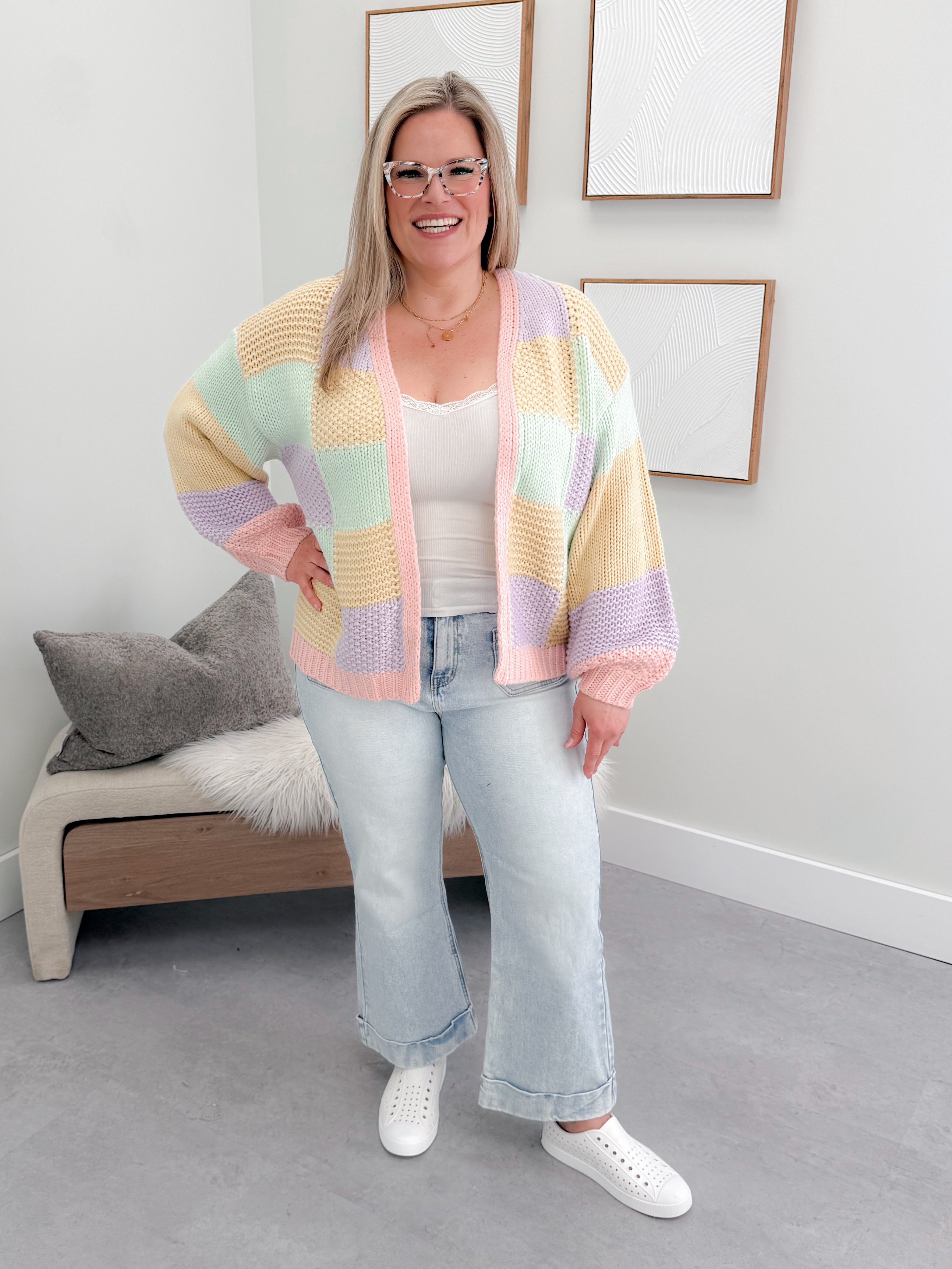 Quinn Chunky Knit Cardigan in Lavender Mix