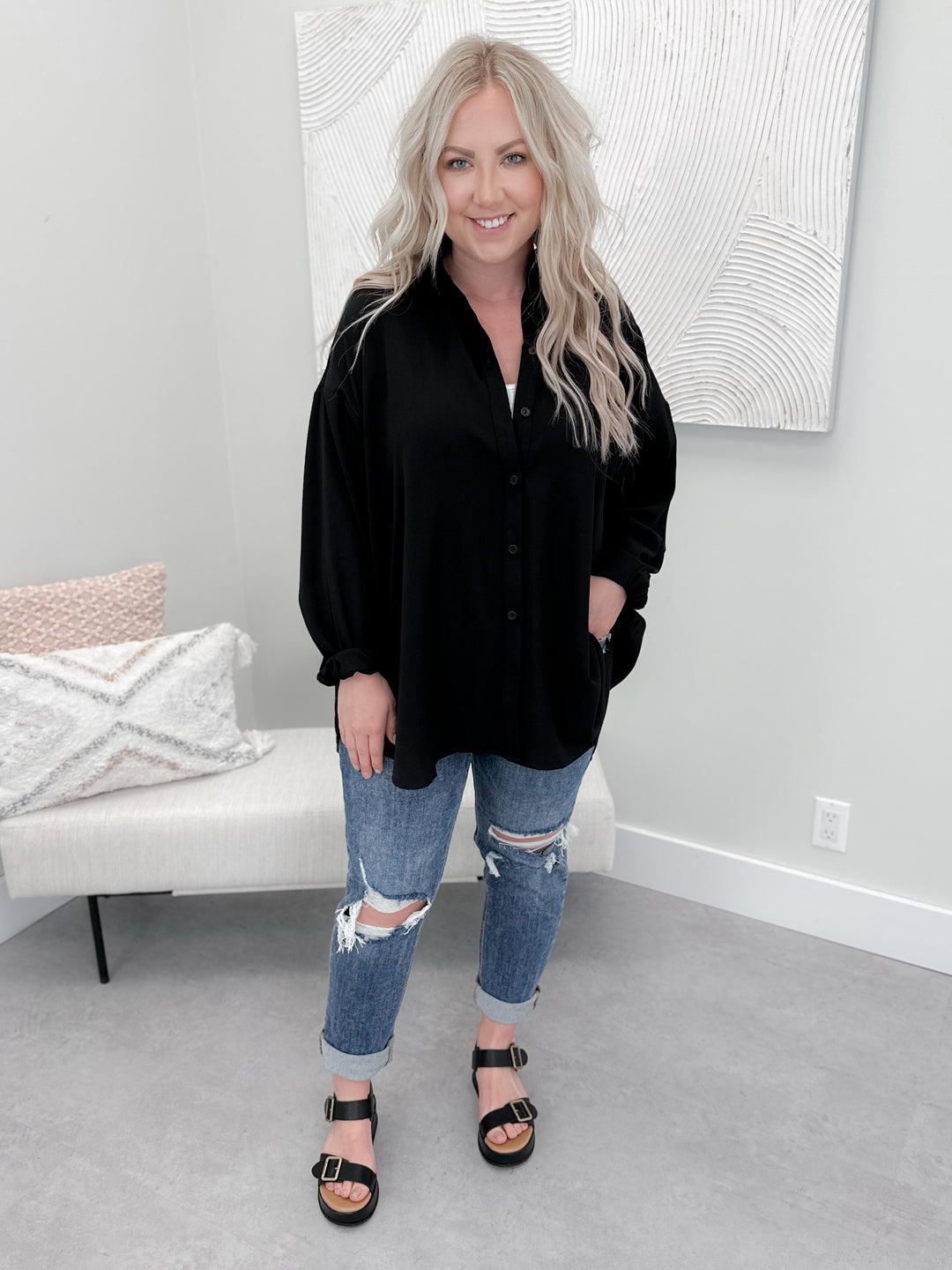 Logan Button Up Top in Black