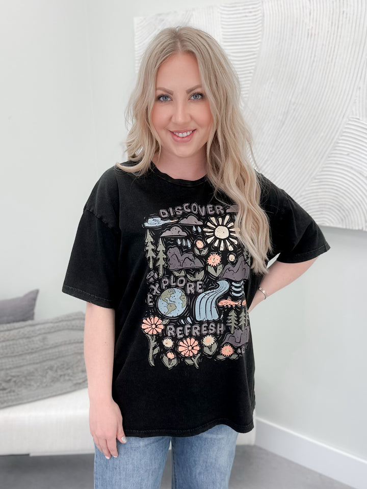 Discover, Explore Boyfriend Fit Graphic Tee by Grace and Lace