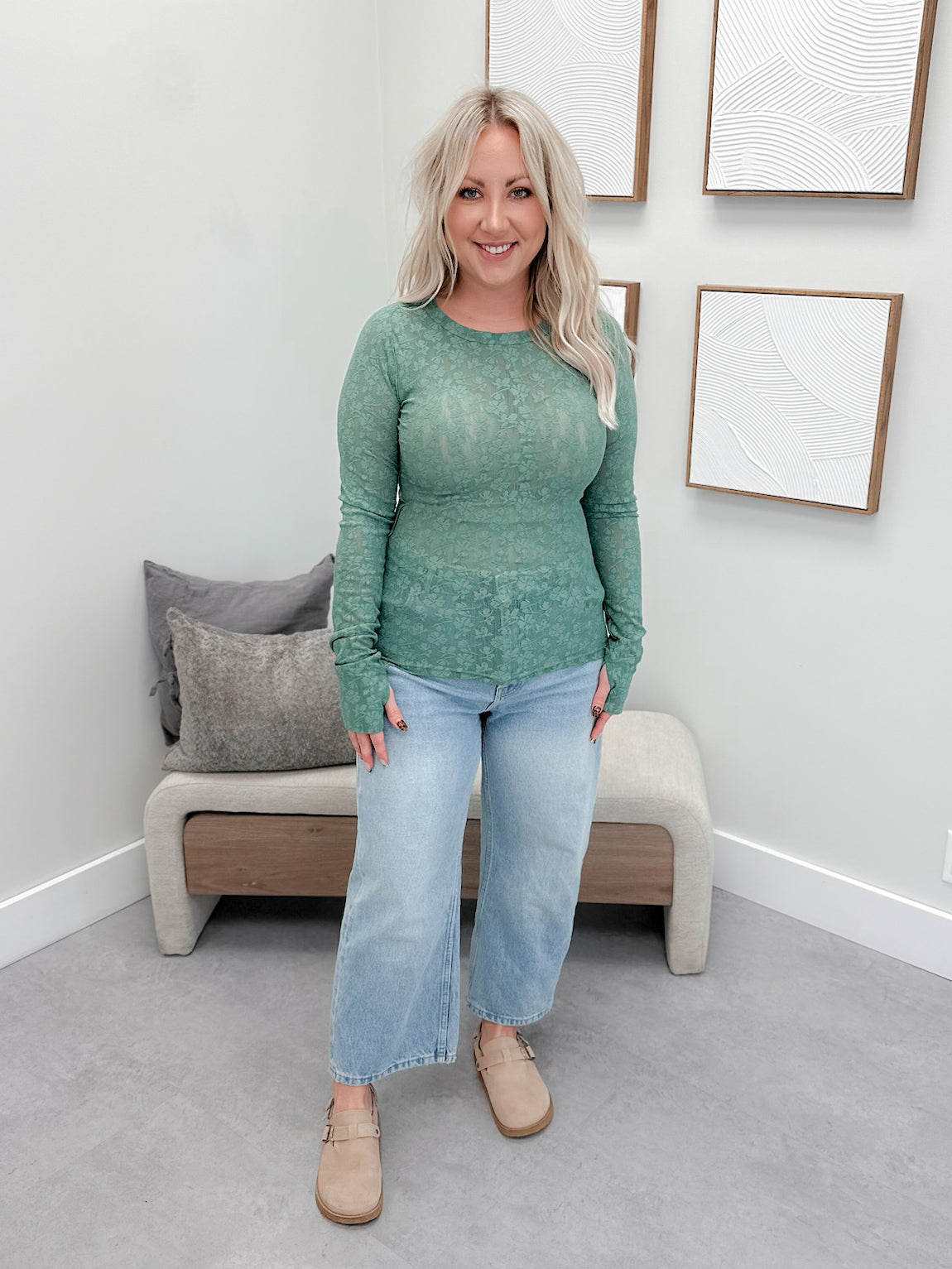 Hattie Lace Long Sleeve in Juniper by Ampersand Ave