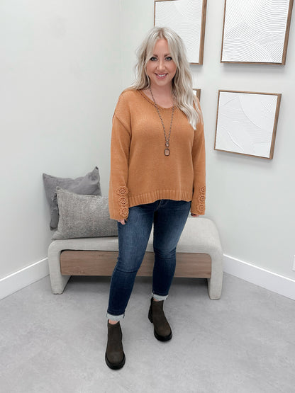 Crochet Sleeve Sweater in Camel